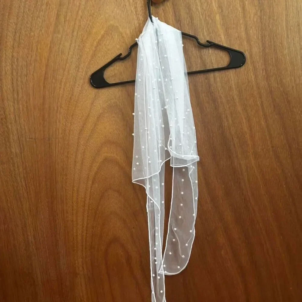 Unbranded Faux Pearl Scarf Romantic Mesh Sheer Design